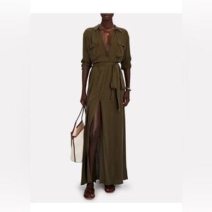 $450 L'AGENCE Olive/Army Cameron Maxi Long Shirt Dress  XS